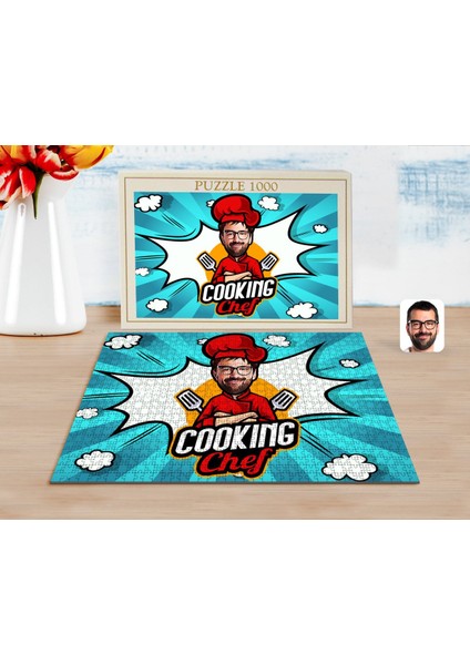 Kişiye Özel Erkek Chef Karikatürlü 1000 Parça Profesyonel Puzzle-11