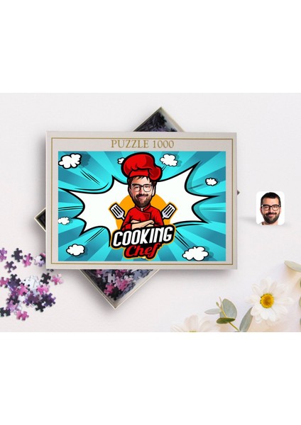 Kişiye Özel Erkek Chef Karikatürlü 1000 Parça Profesyonel Puzzle-11