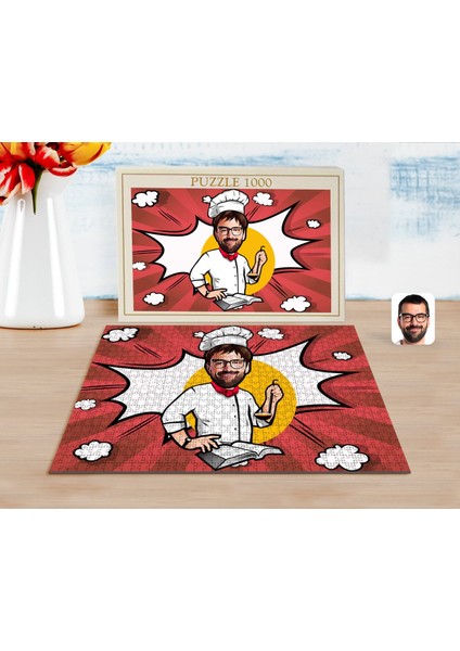 Kişiye Özel Erkek Chef Karikatürlü 1000 Parça Profesyonel Puzzle-12