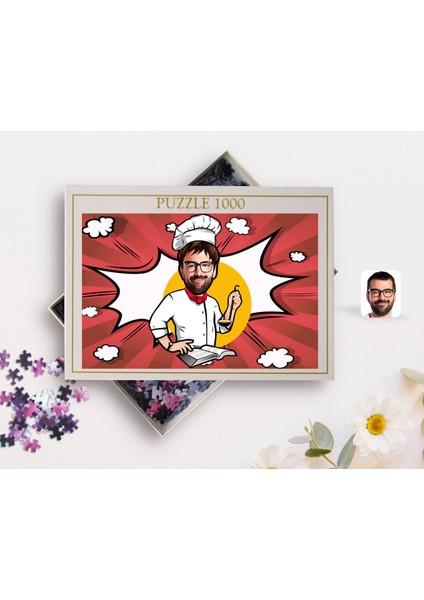 Kişiye Özel Erkek Chef Karikatürlü 1000 Parça Profesyonel Puzzle-12