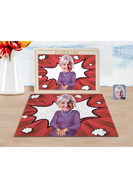 Kişiye Özel Büyükanne Karikatürlü 1000 Parça Profesyonel Puzzle-1