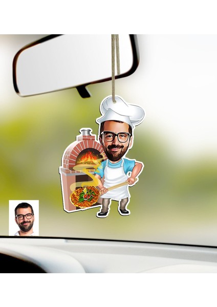 Kişiye Özel Bay Kebapçı Karikatürlü Ahşap Araba Dikiz Ayna Süsü