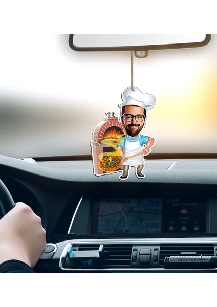 Kişiye Özel Bay Kebapçı Karikatürlü Ahşap Araba Dikiz Ayna Süsü fiyatları