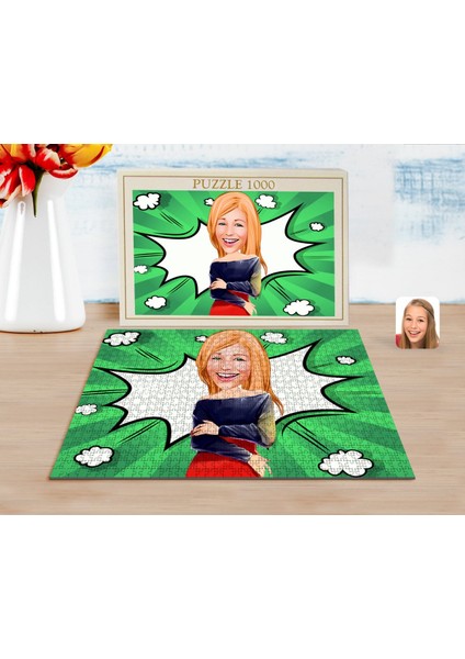 Kişiye Özel Kadın Karikatürlü 1000 Parça Profesyonel Puzzle-12