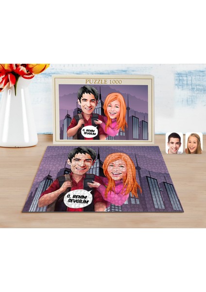 Kişiye Özel Sevgililer Karikatürlü 1000 Parça Profesyonel Puzzle-91