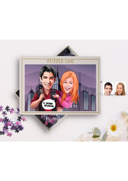 Kişiye Özel Sevgililer Karikatürlü 1000 Parça Profesyonel Puzzle-91 fiyatları