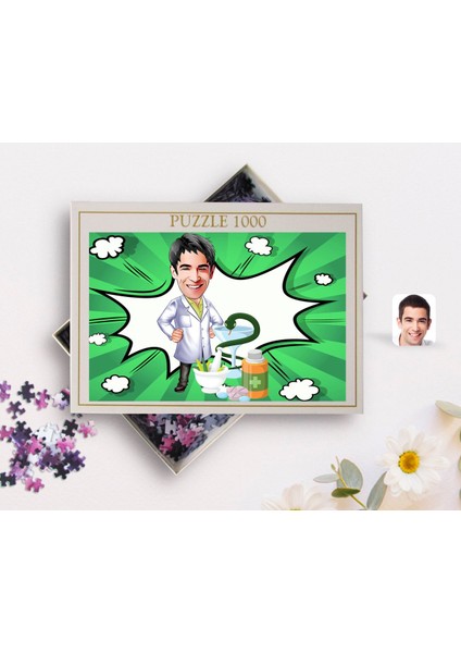 Kişiye Özel Erkek Eczacı Karikatürlü 1000 Parça Profesyonel Puzzle-2