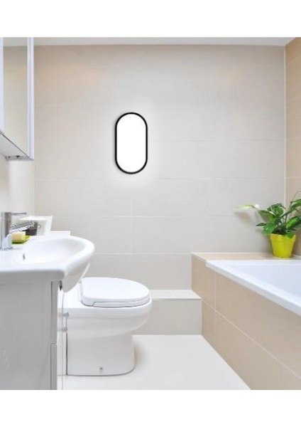 Balkon Lambası Teras Lambası Oval Siyah Duvar Lambası 15W Beyaz LED Işık Banyo Lambası Tavan Lambası