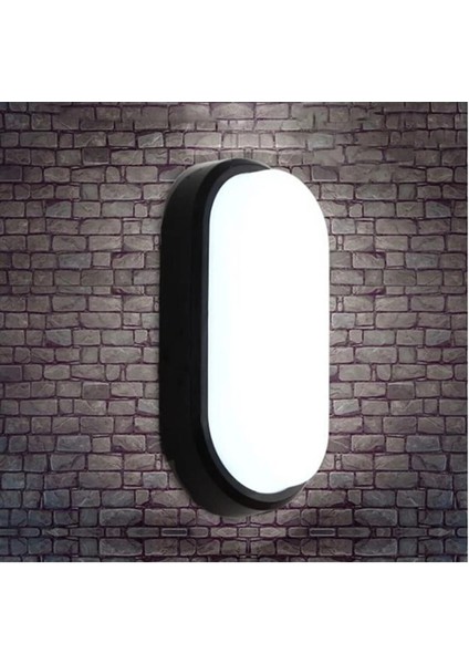 Balkon Lambası Teras Lambası Oval Siyah Duvar Lambası 15W Beyaz LED Işık Banyo Lambası Tavan Lambası