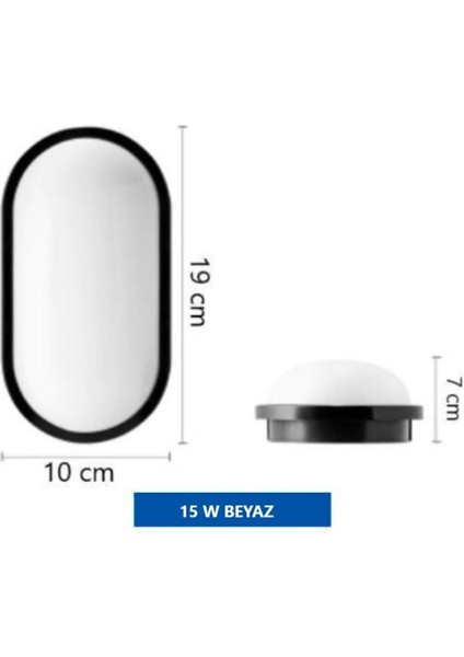 Balkon Lambası Teras Lambası Oval Siyah Duvar Lambası 15W Beyaz LED Işık Banyo Lambası Tavan Lambası
