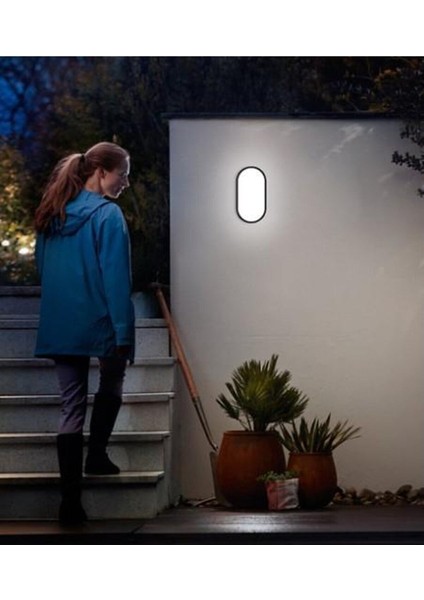 Balkon Lambası Teras Lambası Oval Siyah Duvar Lambası 15W Beyaz LED Işık Banyo Lambası Tavan Lambası