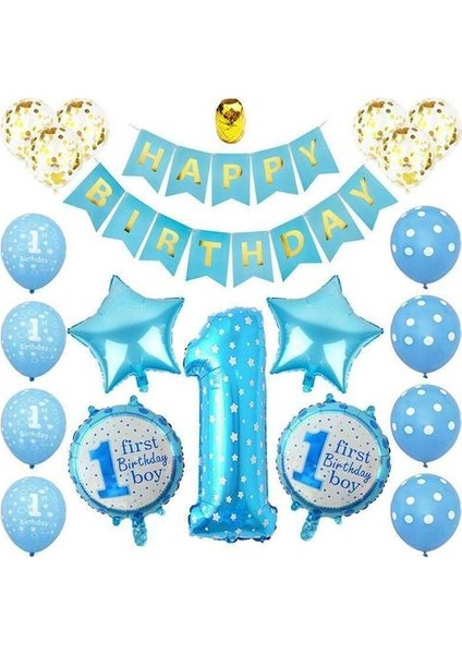(Mavi) Bebek Ilk 1. Doğum Günü Numarası 1 Erkek Kız Balonlar Banner Partisi Dekorasyon Seti (Yurt Dışından)