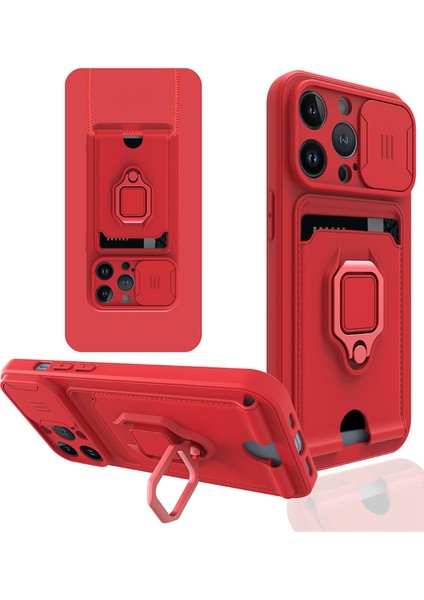 iPhone 13 Pro Max Kılıf Kamera Korumalı Kartvizitli Zuma Silikon - Kırmızı
