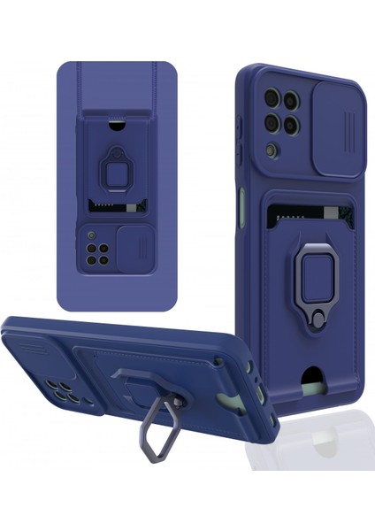 Samsung Galaxy M32 Kılıf Kamera Korumalı Kartvizitli Zuma Silikon - Lacivert