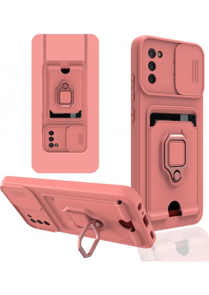 Samsung Galaxy A02S Kılıf Kamera Korumalı Kartvizitli Zuma Silikon - Pembe