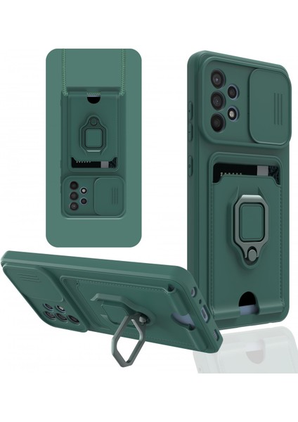 Samsung Galaxy A32 Kılıf Kamera Korumalı Kartvizitli Zuma Silikon - Yeşil