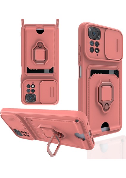 Xiaomi Redmi Note 11 Kılıf Kamera Korumalı Kartvizitli Zuma Silikon - Pembe