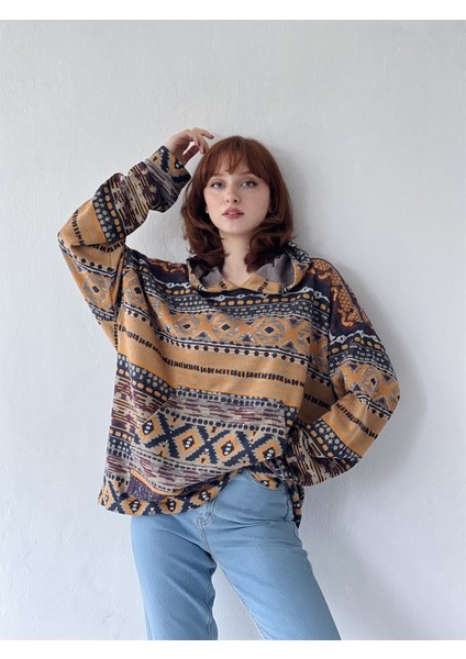 Oversize Basic Kapüşonlu Sweatshirt Kadın Çok Renkli