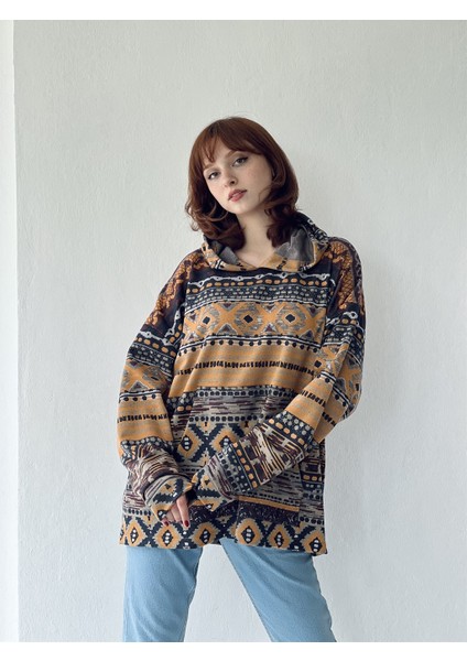 Oversize Basic Kapüşonlu Sweatshirt Kadın Çok Renkli