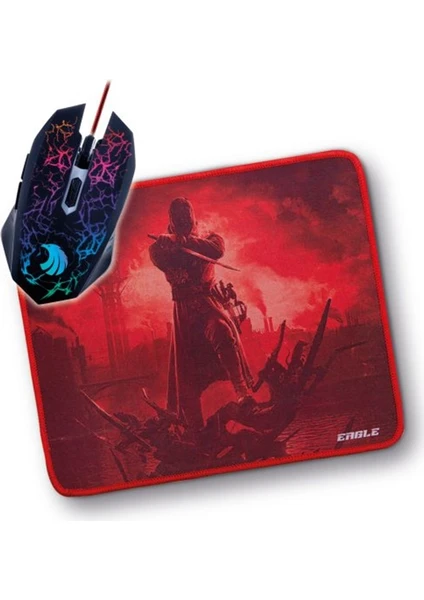 PGM02 Gaming Mouse + Mouse Pad Kırmızı Eagle