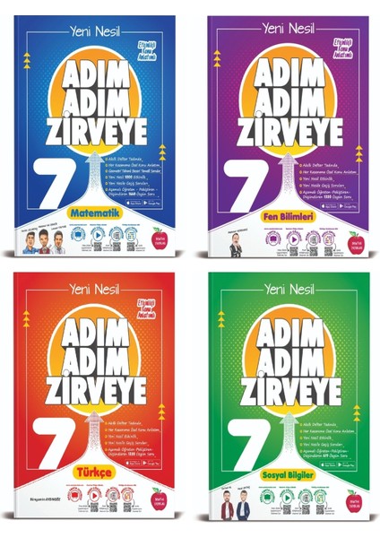 7. Sınıf Matematik Fen Türkçe İnkılap Tarihi Adım Adım Zirveye Soru Bankası 4 Kitap