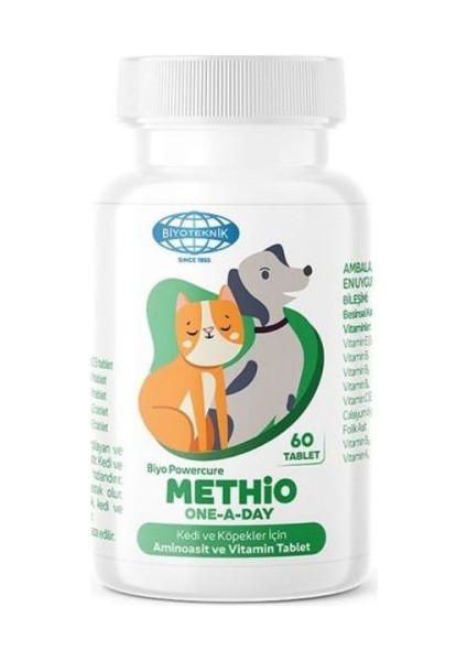 Biyo Biyoteknik Methio One  A Day Kedi ve Köpekvitamin 60 Tablet ( Kedi ve Köpekler Için vitamin ve mineral desteği )