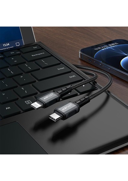 C1-01 Pd 30W 3A Type-C To Lightning Apple iPhone Örgülü Hızlı Şarj ve Data Kablosu Siyah