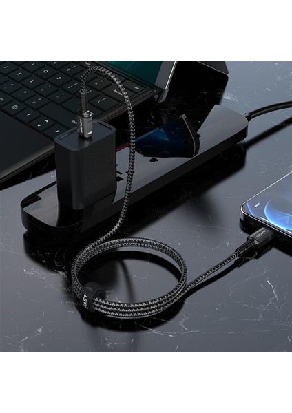 C1-01 Pd 30W 3A Type-C To Lightning Apple iPhone Örgülü Hızlı Şarj ve Data Kablosu Siyah