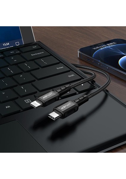 C1-01 Pd 30W 3A Type-C To Lightning Apple iPhone Örgülü Hızlı Şarj ve Data Kablosu Siyah