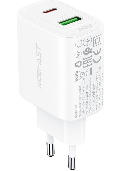 A25 20W Pd USB Çift Çıkışlı Qc 3.0 Hızlı Şarj Cihazı