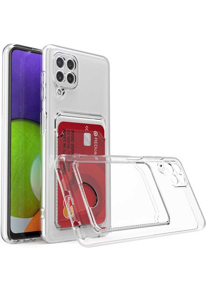 Samsung Galaxy M12 Uyumlu Kılıf Kartlık Bölmeli Arkası Şeffaf Soft Dayanıklı Kılıf Kapak