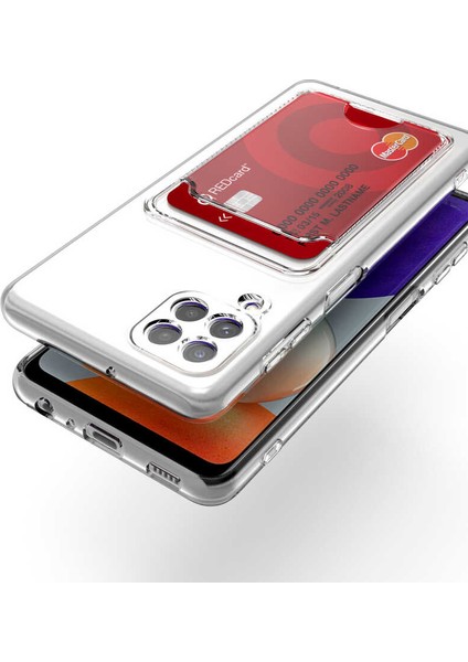 Samsung Galaxy M12 Uyumlu Kılıf Kartlık Bölmeli Arkası Şeffaf Soft Dayanıklı Kılıf Kapak