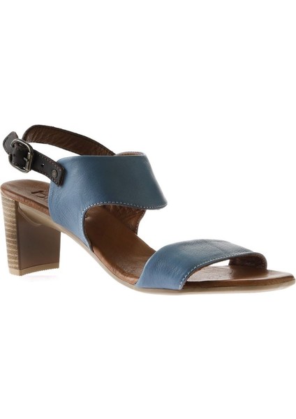 Mavi Deri Kadın Topuklu Sandalet modelleri