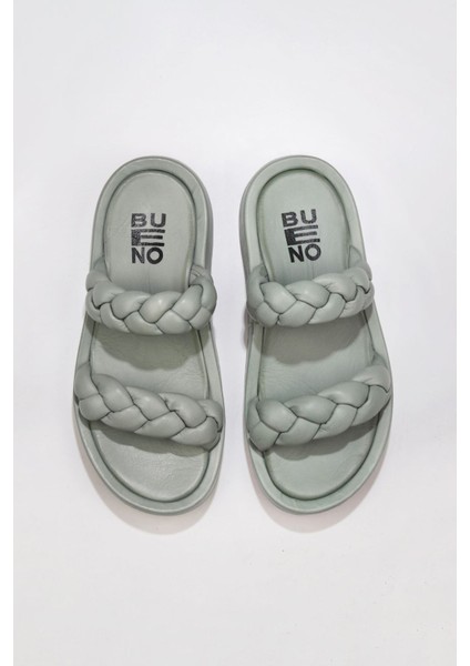 Mavi Deri Kadın Spor Terlik