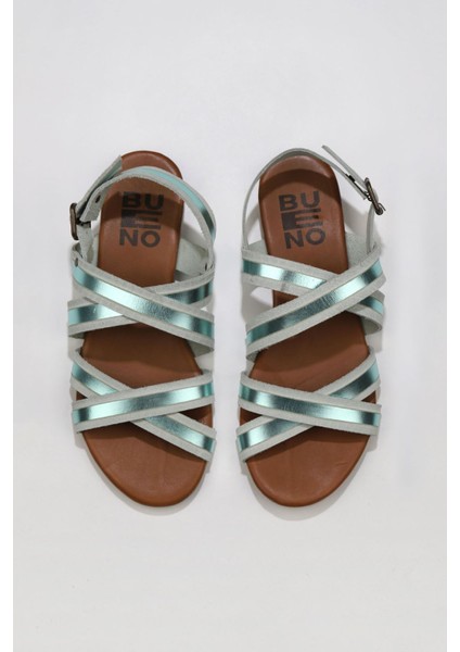 Yeşil Parlak Deri Kadın Düz Sandalet