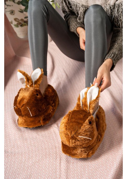 Kadın Panduf Tavşan Ev Botu Ev Ayakkabısı Hafif Ses Yapmaz Taban Kalın Peluş Malzme