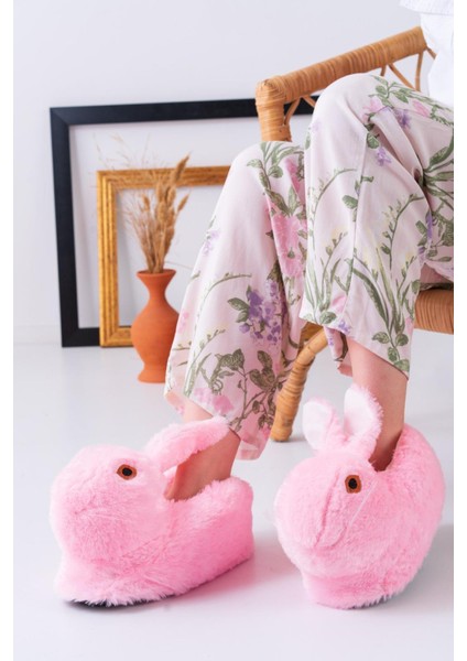 Kadın Panduf Tavşan Ev Botu Ev Ayakkabısı Hafif Ses Yapmaz Taban Kalın Peluş Malzme