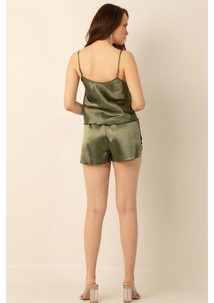 Doremi Saten Yırtmaçlı Ince Askılı Şortlu Takım indirimleri