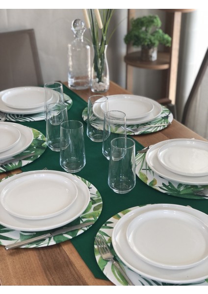 Desenizmir Amerikan Servis Yeşil Yaprak Desen Takım 6 Supla ve Runner Örtü Kombin 2 fiyatları