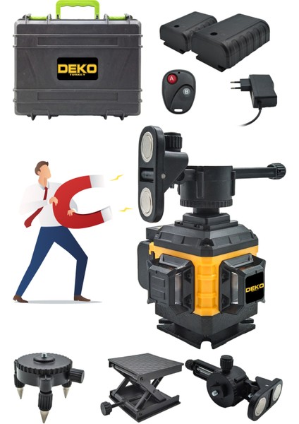 Çift Akülü Kumandalı Mıknatıslı Otomatik Hizalama 360° Yatay Dikey Çapraz Lazer Çizgi Çantalı Set