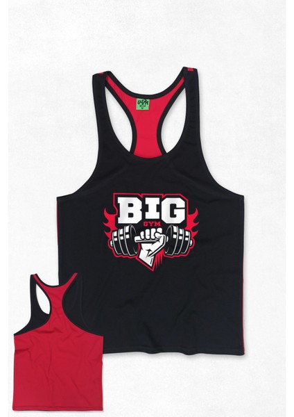 Bıg Gym Fitness Tank Top Sporcu Atleti Siyah Kırmızı