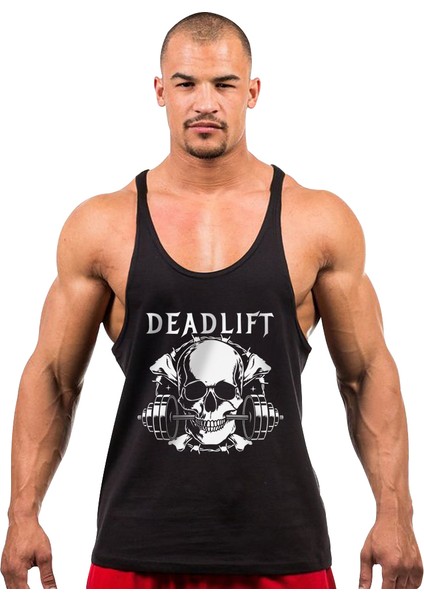 Dead Lift Skull Fitness Gym Tank Top Sporcu Atleti Siyah