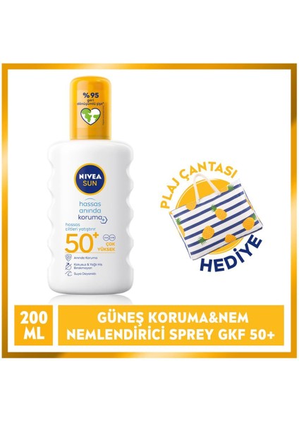 Nıvea Sun Spf 50+ Ultra Hassas Anında Koruma Güneş Spreyi 200ML + Plaj Çantası