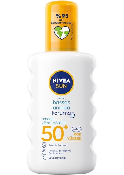 Nıvea Sun Spf 50+ Ultra Hassas Anında Koruma Güneş Spreyi 200ML + Plaj Çantası