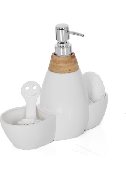 Beyaz Porselen Sıvı Sabunluk & Fırça & Sünger Set fiyatları