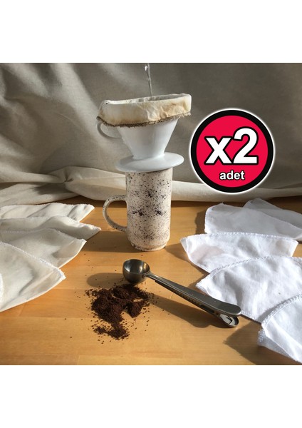 Yıkanabilir Bez Kahve Filtresi 2 Adet V60 Doğal Beyaz