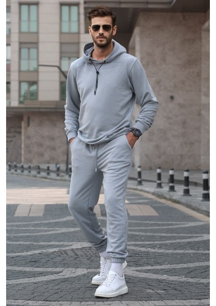 Boyalı Gri Kapşonlu Basic Eşofman Takımı 5908