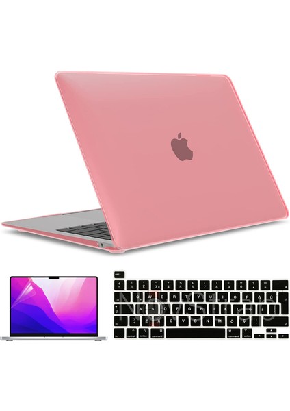 Apple MacBook Pro 13 Inç M1 Çip A2338 Uyumlu Alt Üst Parlak Kılıf + Siyah Klavye Kılıfı + Film