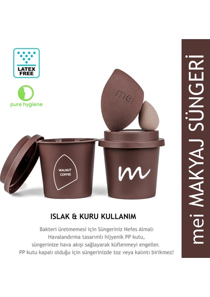 Coffee Cup Hijyenik Makyaj Süngeri Walnut Coffee 1 Pro + 1 Mini