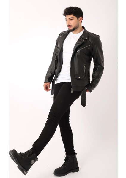 Kuzey Beli Kemerli Suni Deri Ceket Bl 1261 modelleri